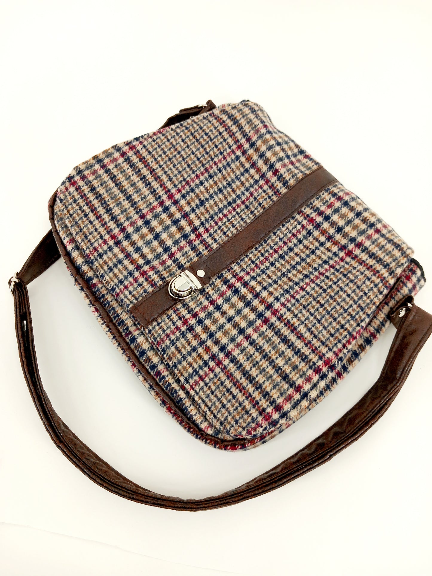 Sac bandoulière tartan brun